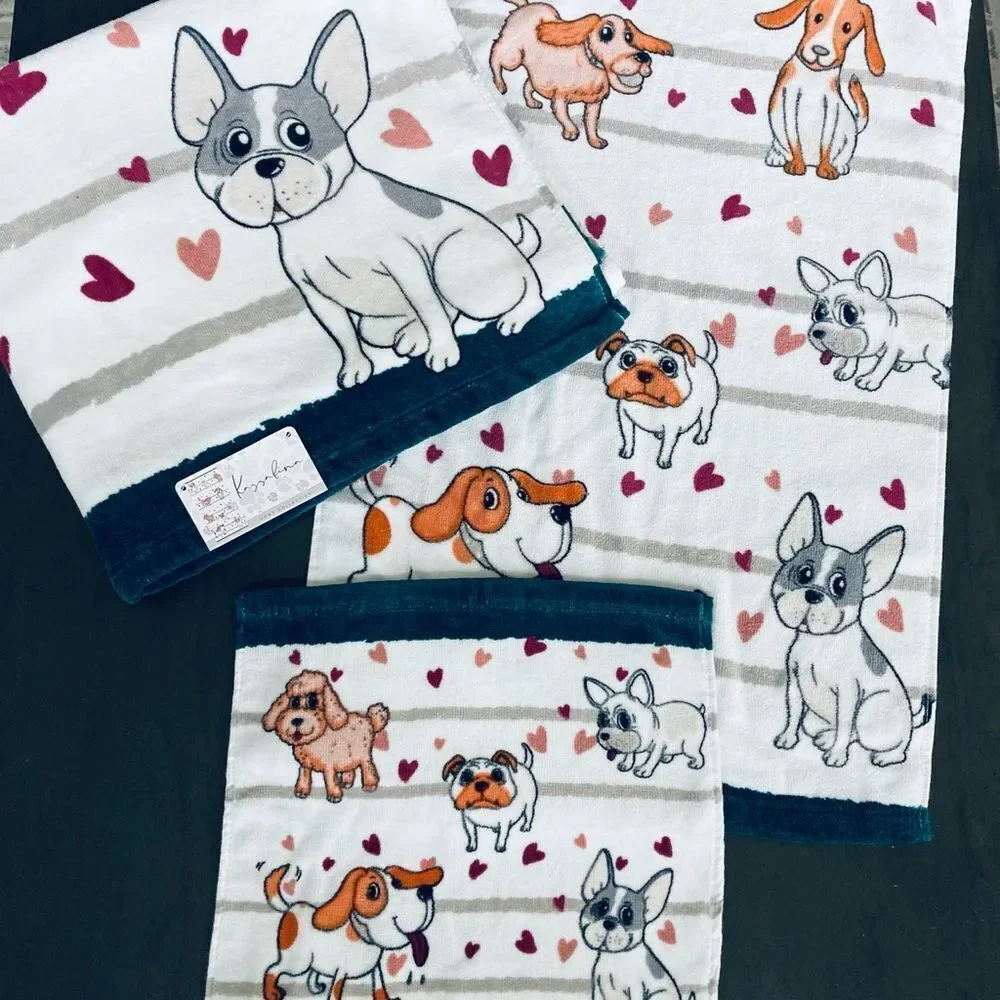 Puppy Love Valentine Dog 3-pc Hand Towels Set